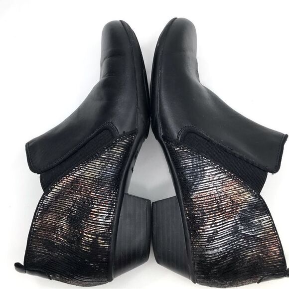Remonte Black Leather Metallic Irridescent Heel Low Heel Zipper Ankle Boots - Picture 6 of 16